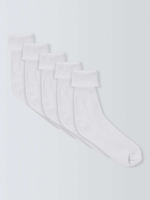 John Lewis Kids' Roll Over Socks, Pack of 5, White