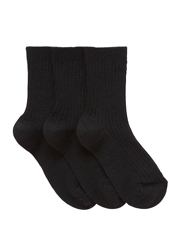 John Lewis Children's Wool Rich Socks, Pack of 3, Black