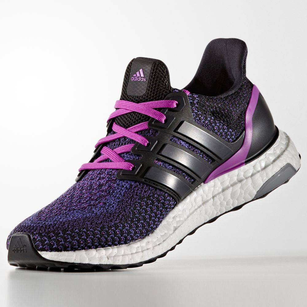black and purple adidas trainers