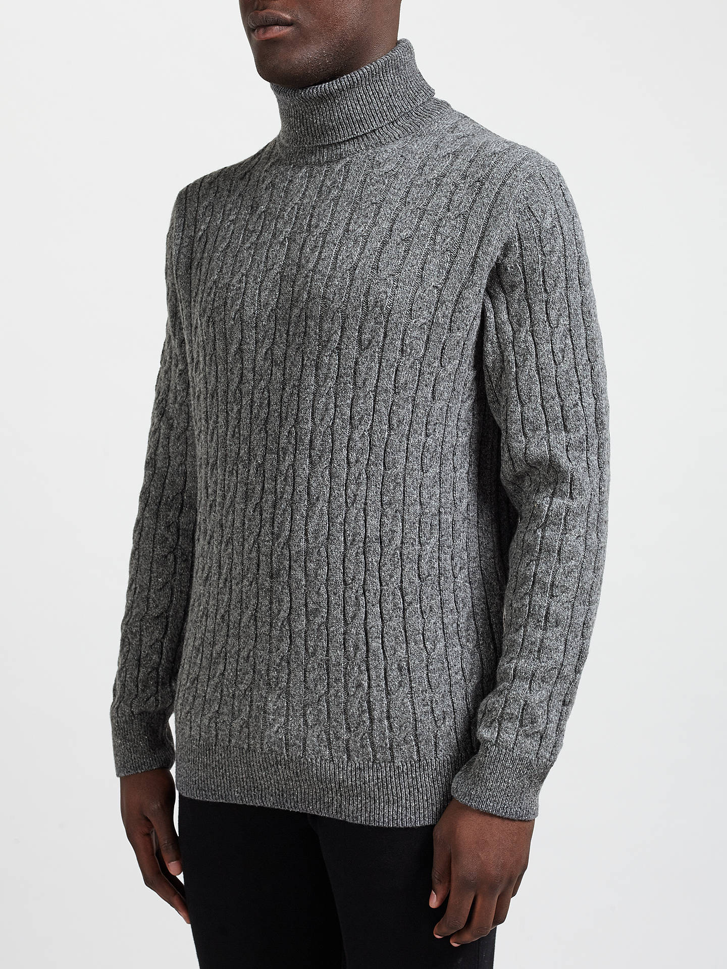 Barbour Greatcoat Upstart Roll Neck Cable Knit Jumper, Grey at John ...