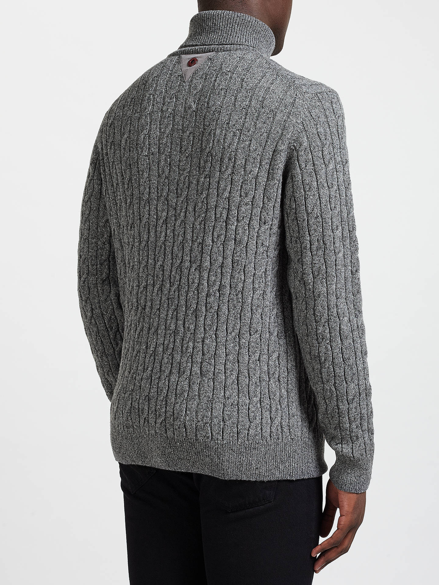 Barbour Greatcoat Upstart Roll Neck Cable Knit Jumper, Grey at John ...