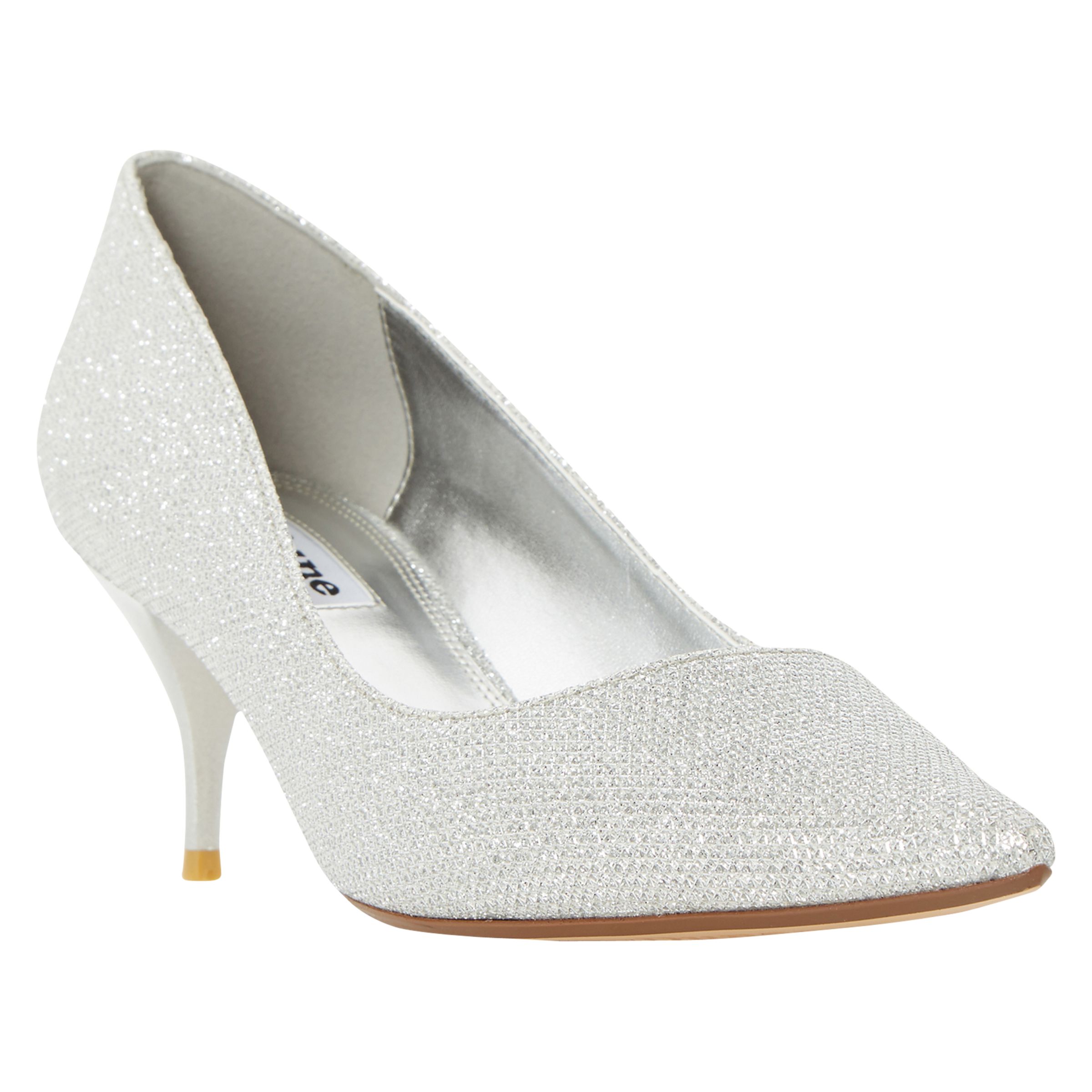 Dune Allera Mid Heeled Stiletto Court Shoes, Silver at John Lewis ...