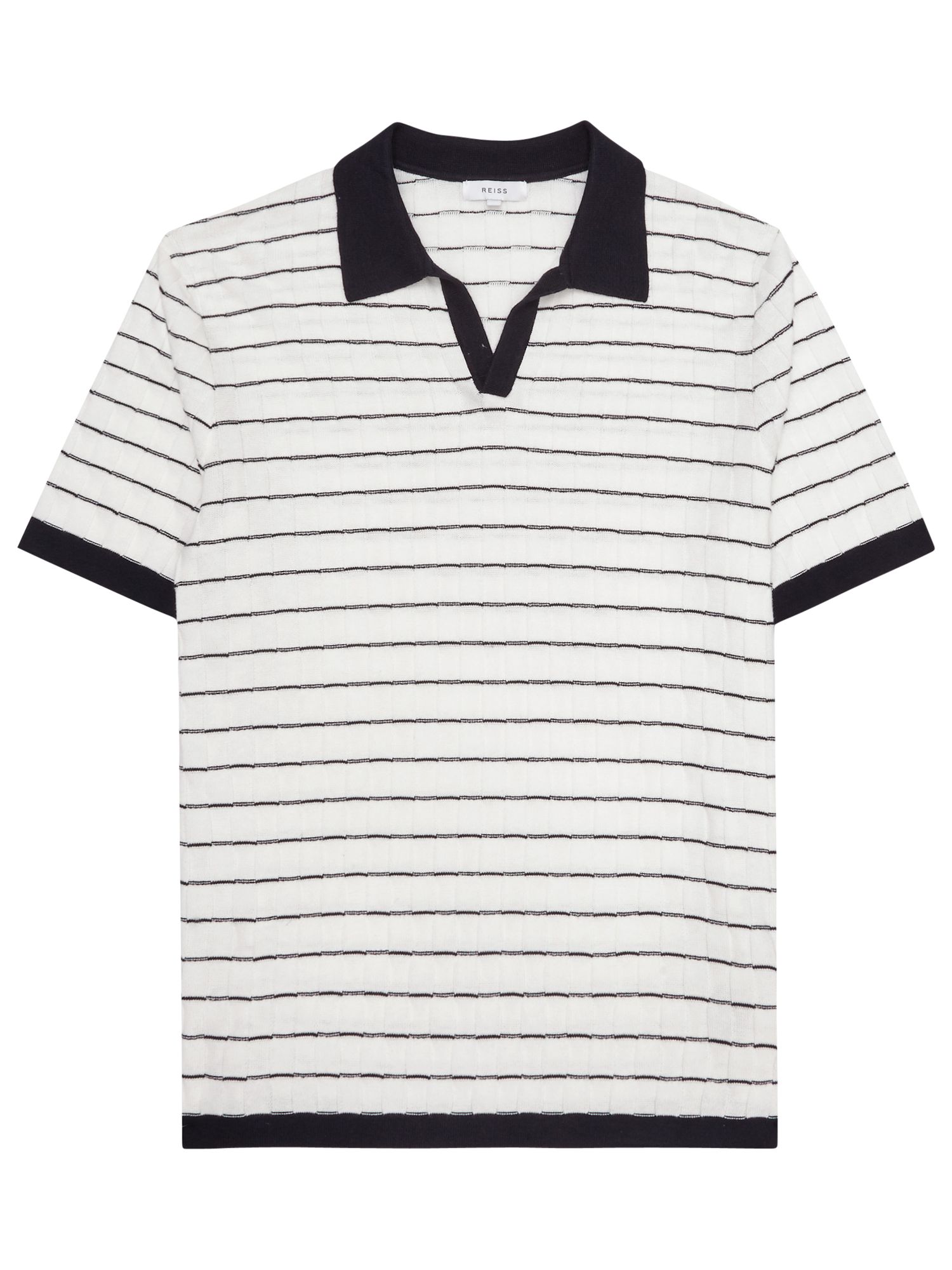 Reiss Martini Textured Stripe Polo Shirt, White/Navy, S