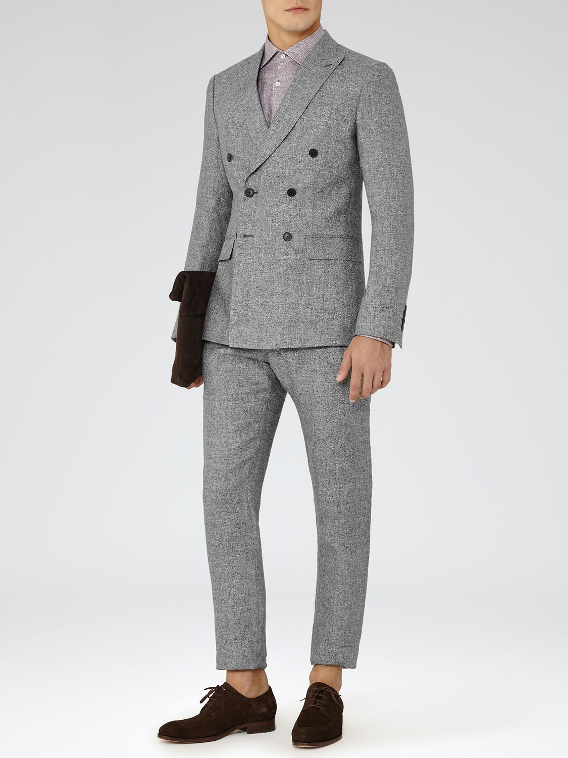 Reiss Luxor Double Breasted Linen Suit Jacket, Grey