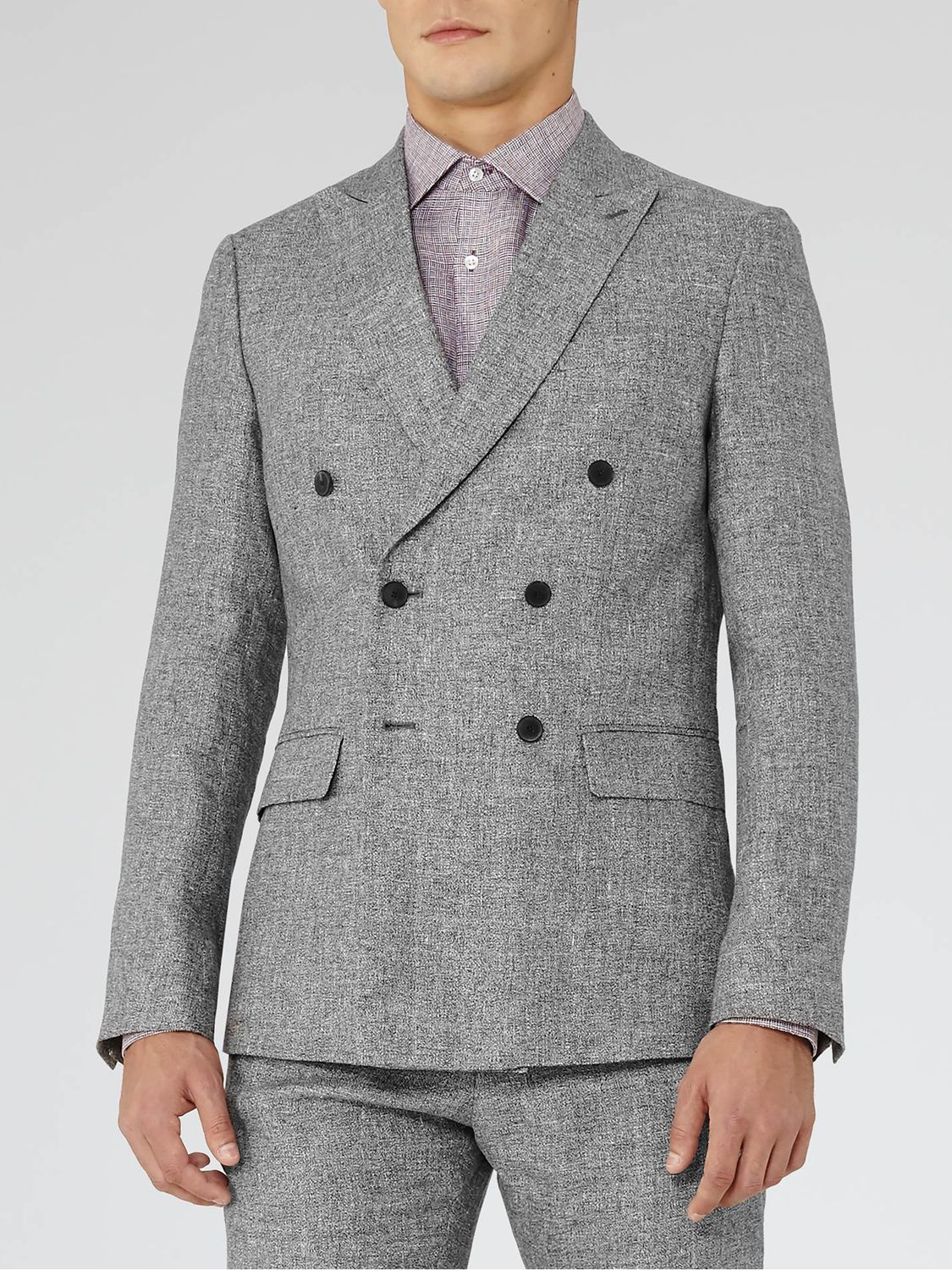 Reiss Luxor Double Breasted Linen Suit Jacket, Grey