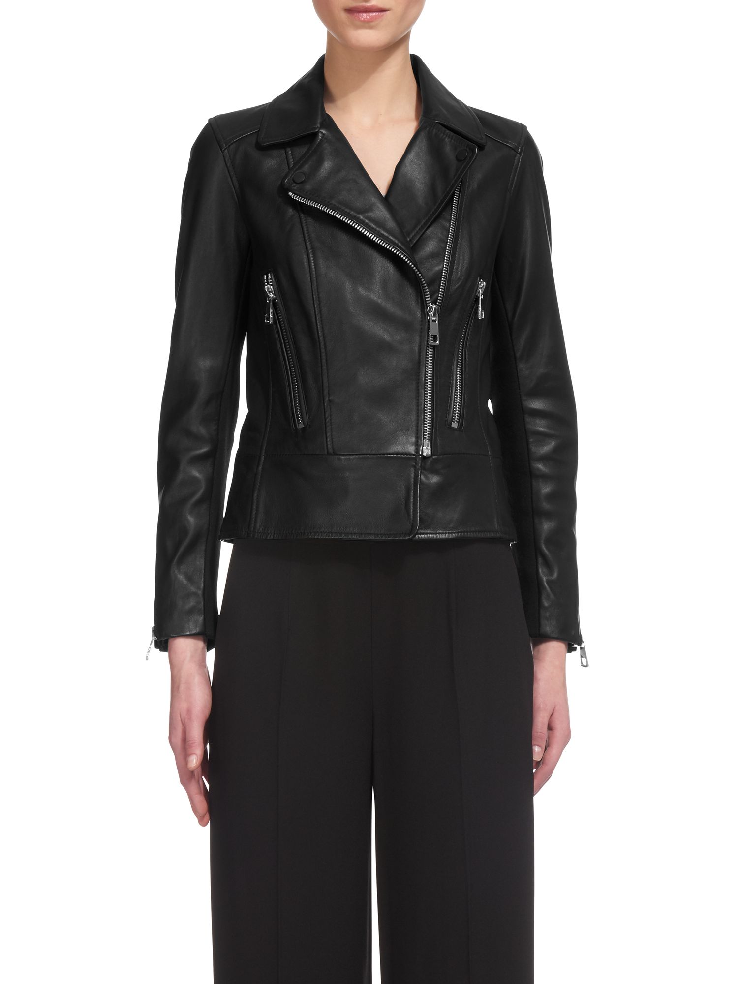 Whistles Carmen Leather Biker Jacket, Black