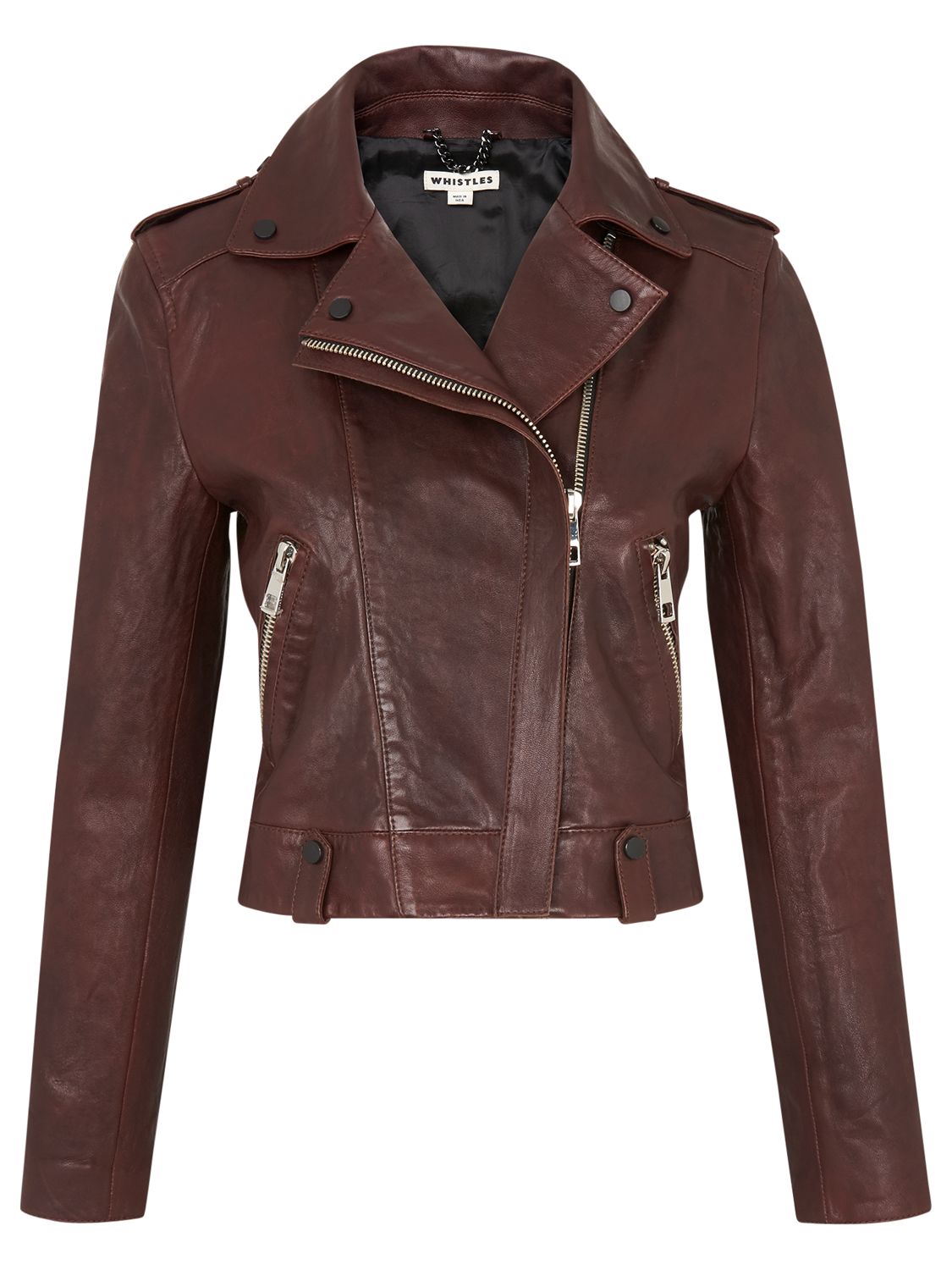 Whistles Maya Leather Jacket, Burgundy