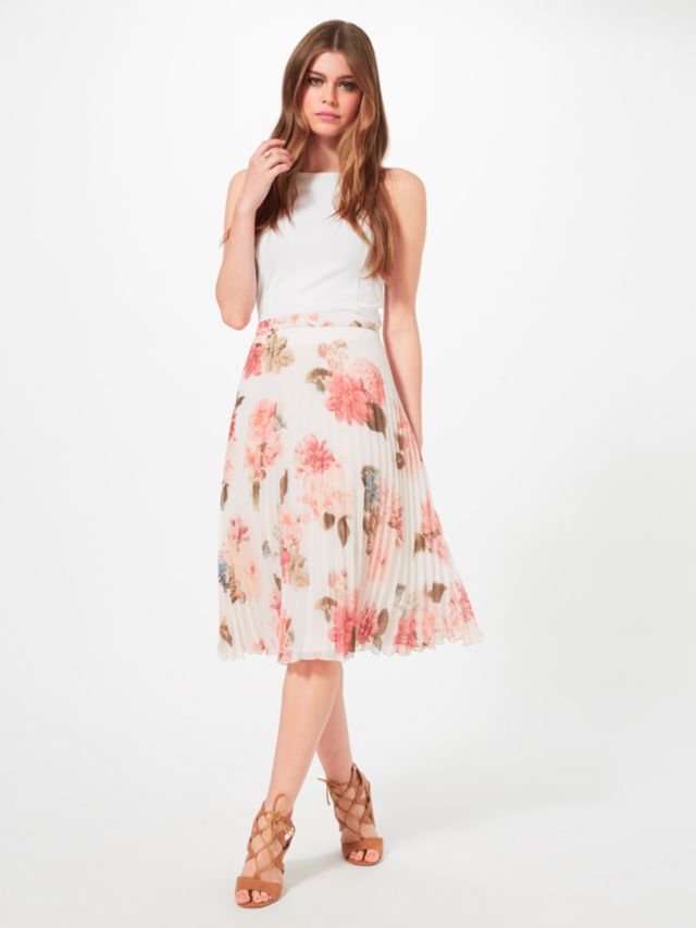 Miss Selfridge Floral Print Pleat Midi Skirt, Multi, 6