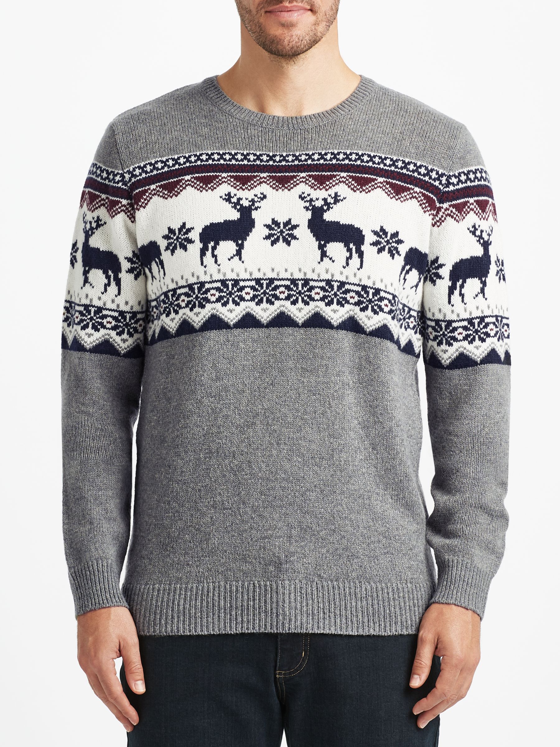 John Lewis Reindeer Christmas Jumper, Charcoal