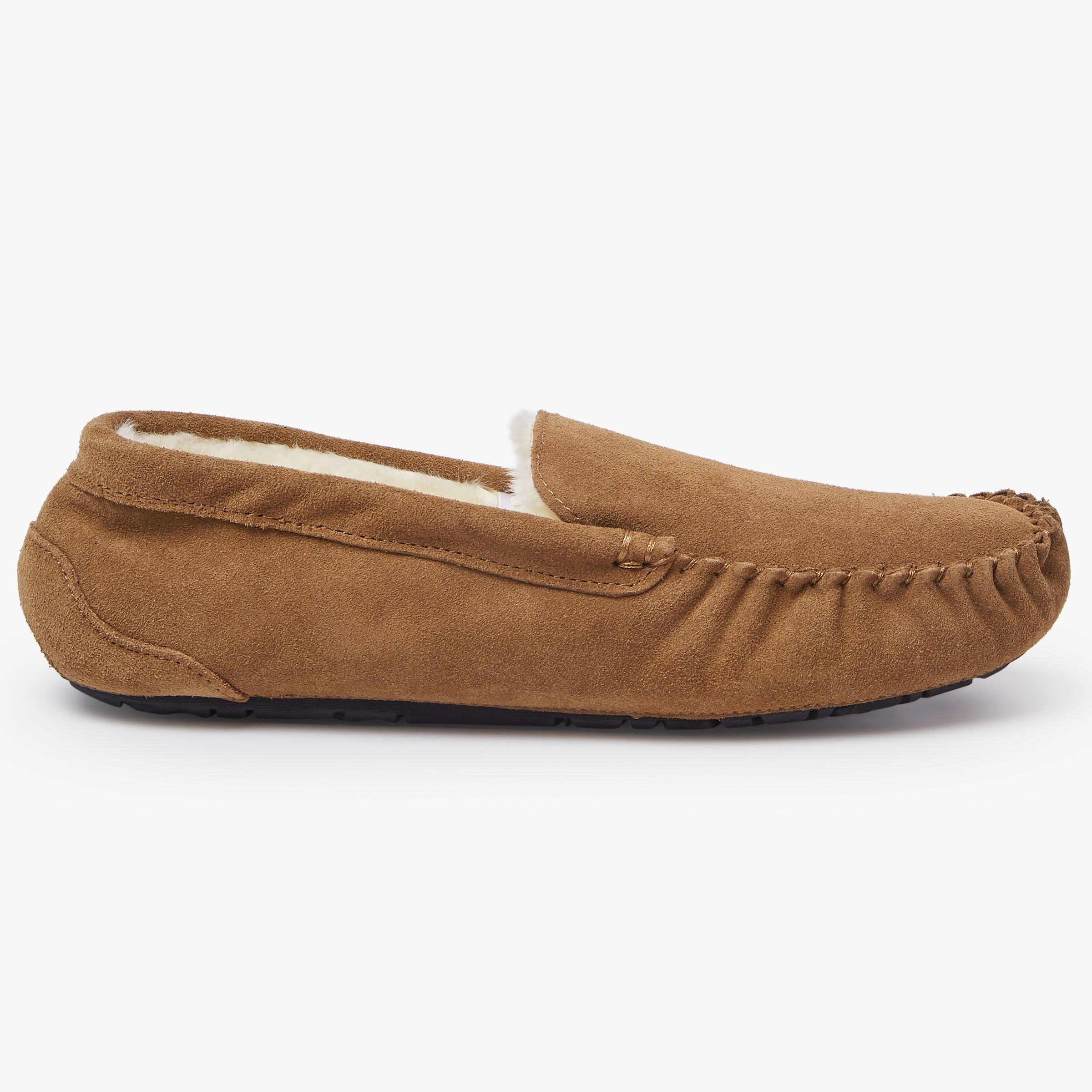 John Lewis & Partners Moccasin Faux Fur Lined Slippers, Chestnut, 8