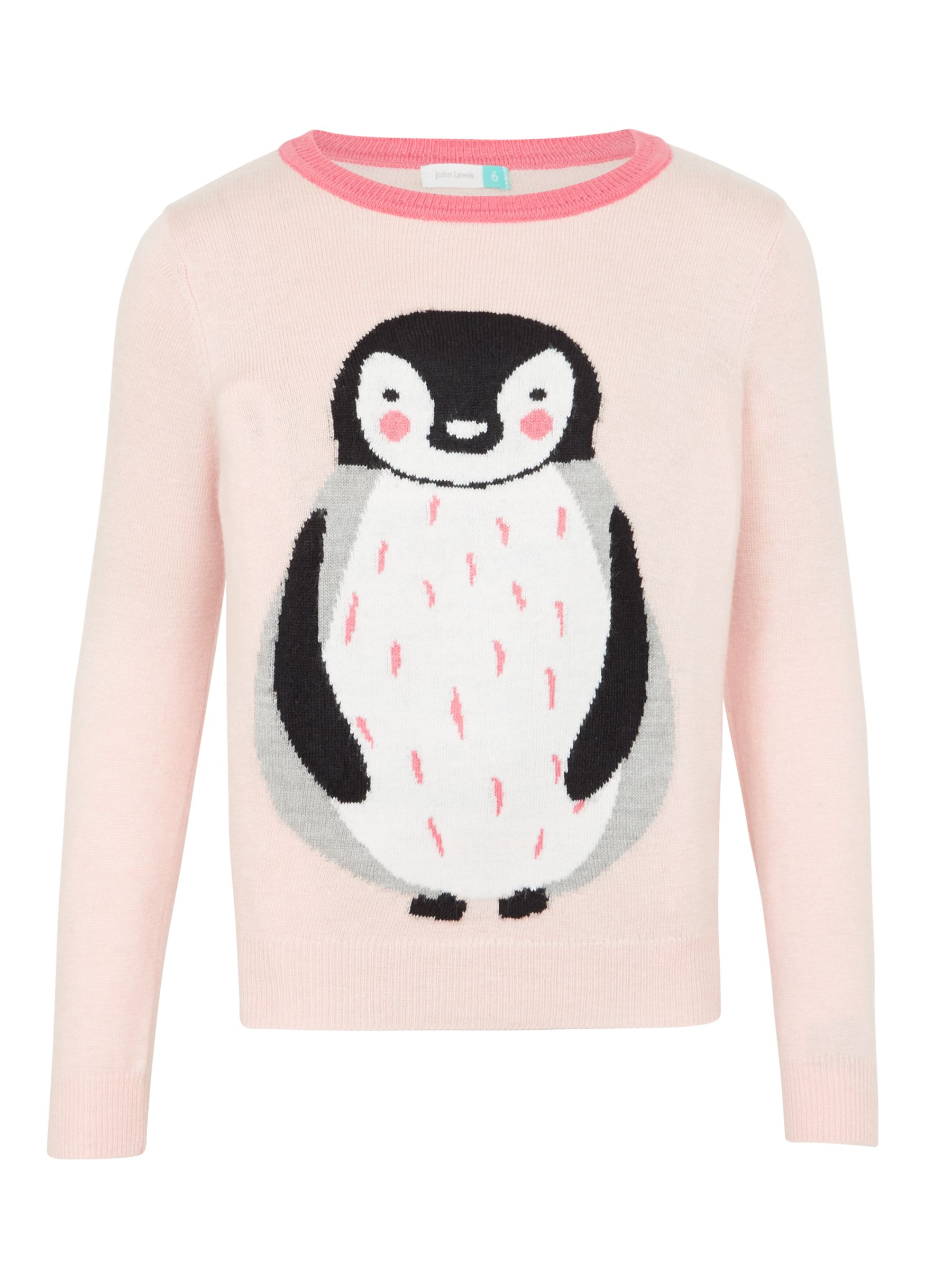 John Lewis Girls' Penguin Christmas Jumper, Pink at John Lewis & Partners