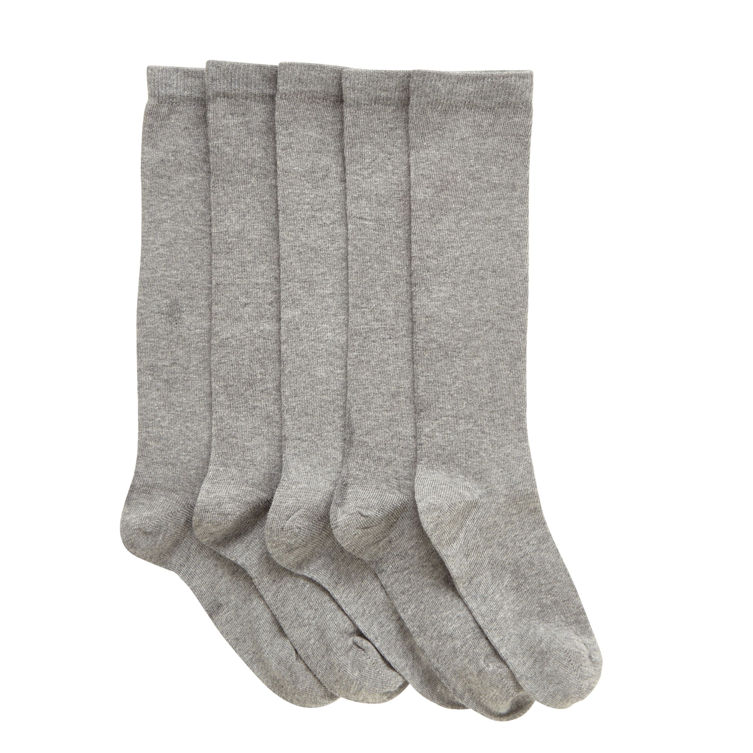 John Lewis Kids' Knee High Socks, Pack of 5, Grey, 6-8.5 Jnr