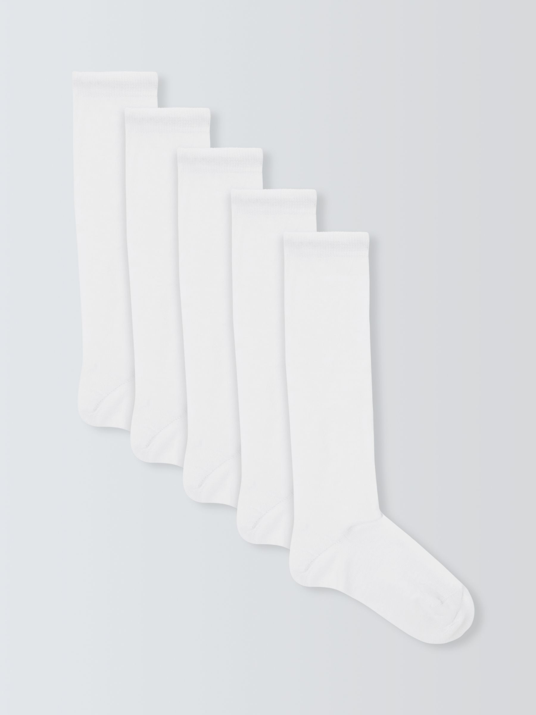 John Lewis Kids' Knee High Socks, Pack of 5, White at John Lewis & Partners