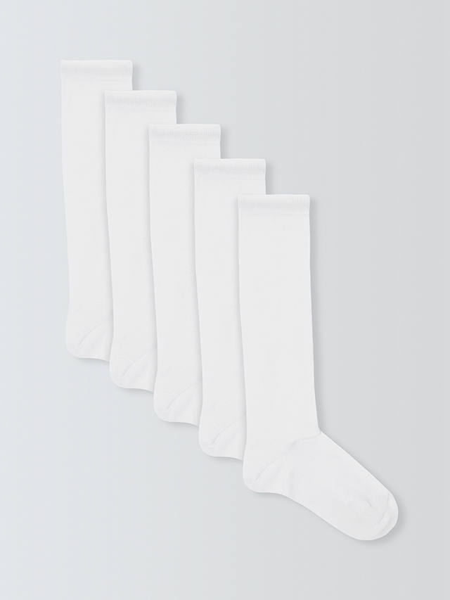 John Lewis Kids' Knee High Socks, Pack of 5, White