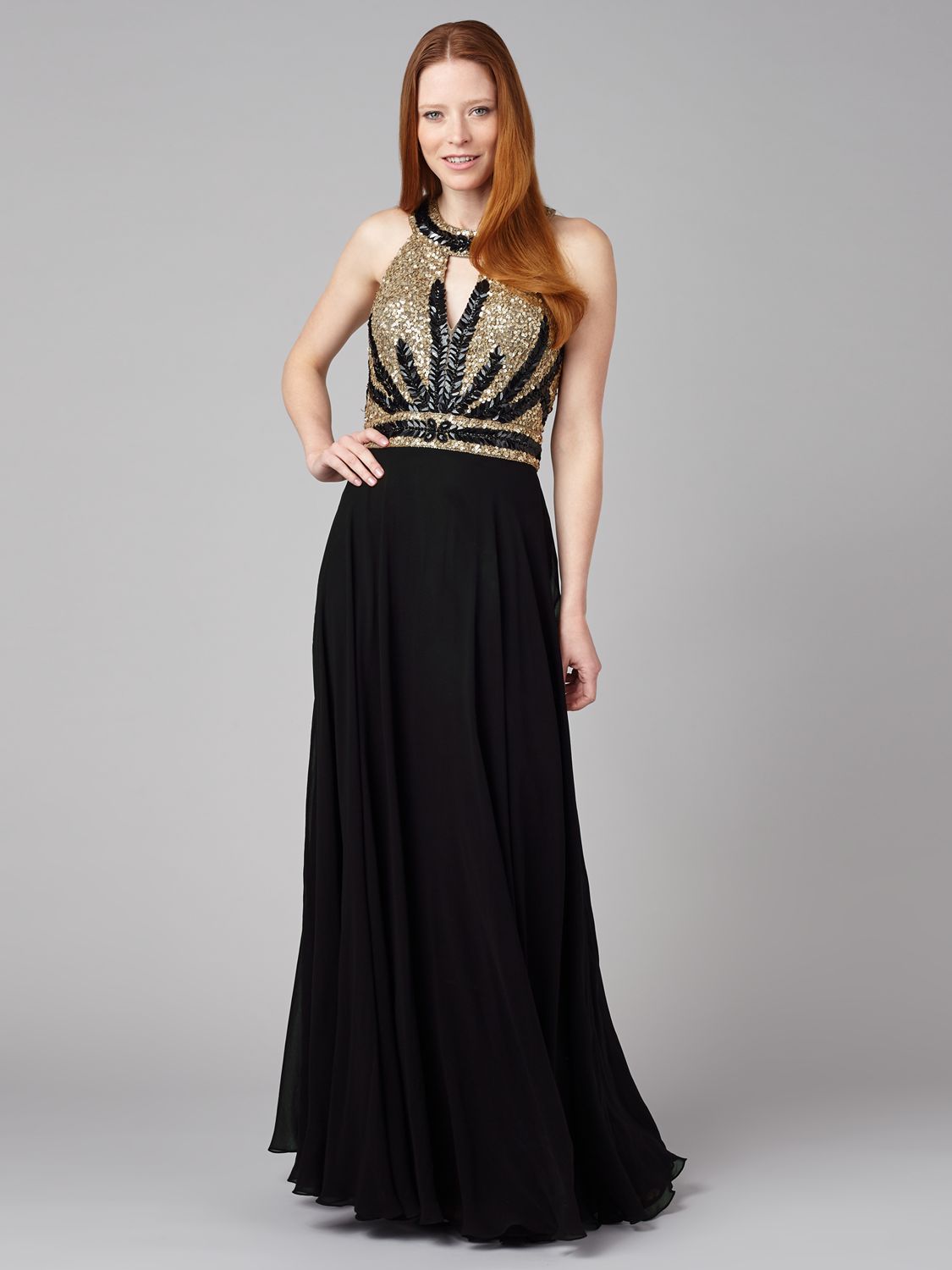 Phase Eight Collection 8 Anastasia Full Length Dress, Black/Gold at John Lewis & Partners