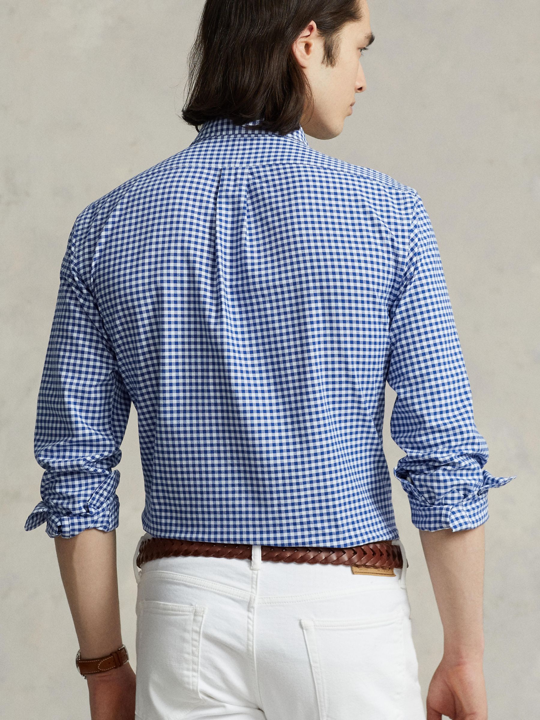 Polo Ralph Lauren Gingham Oxford Sport Long Sleeve Shirt, Blue/White at  John Lewis & Partners