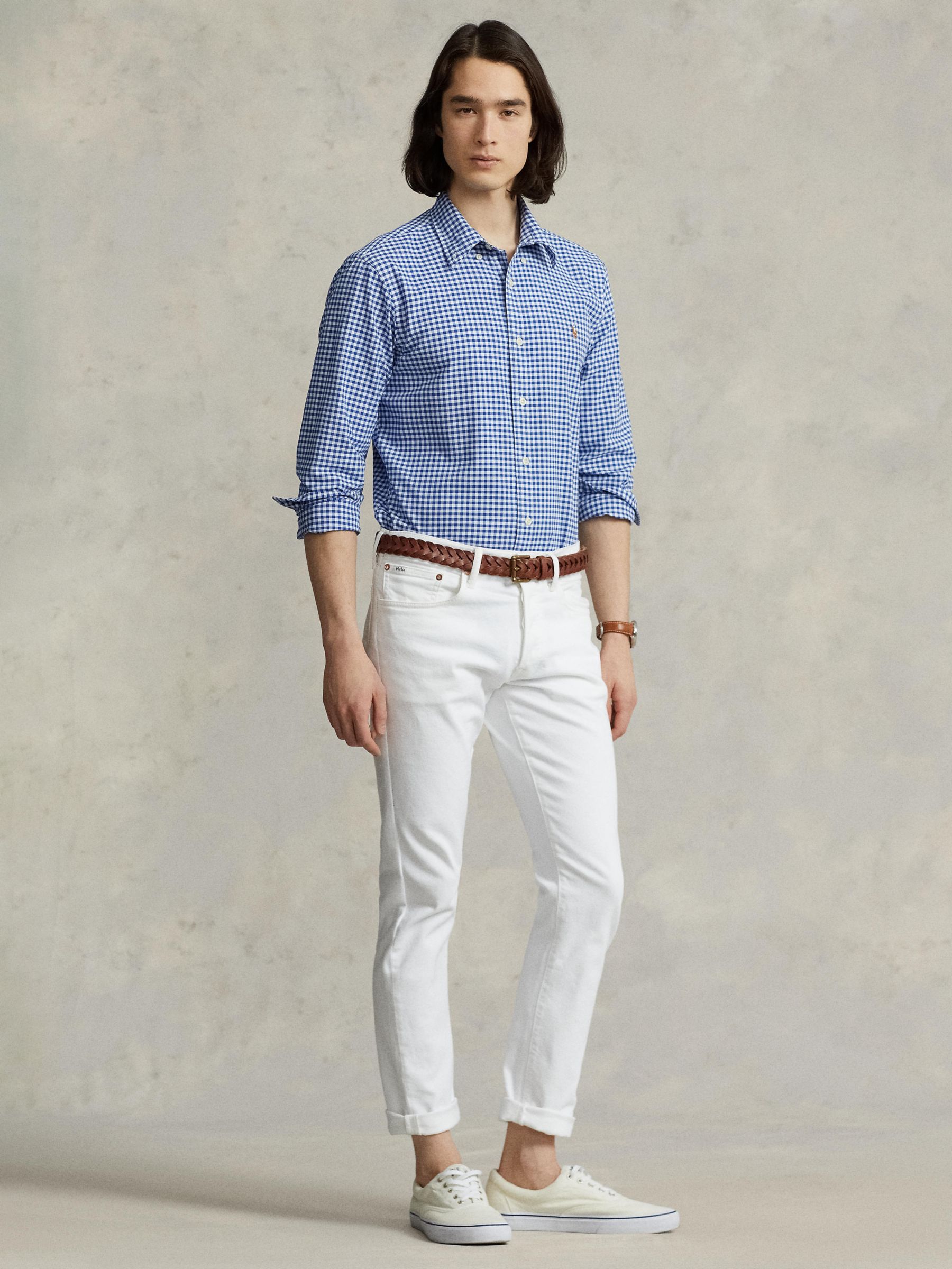 Polo Ralph Lauren Custom Fit Oxford Shirt, Gingham Blue / White, S