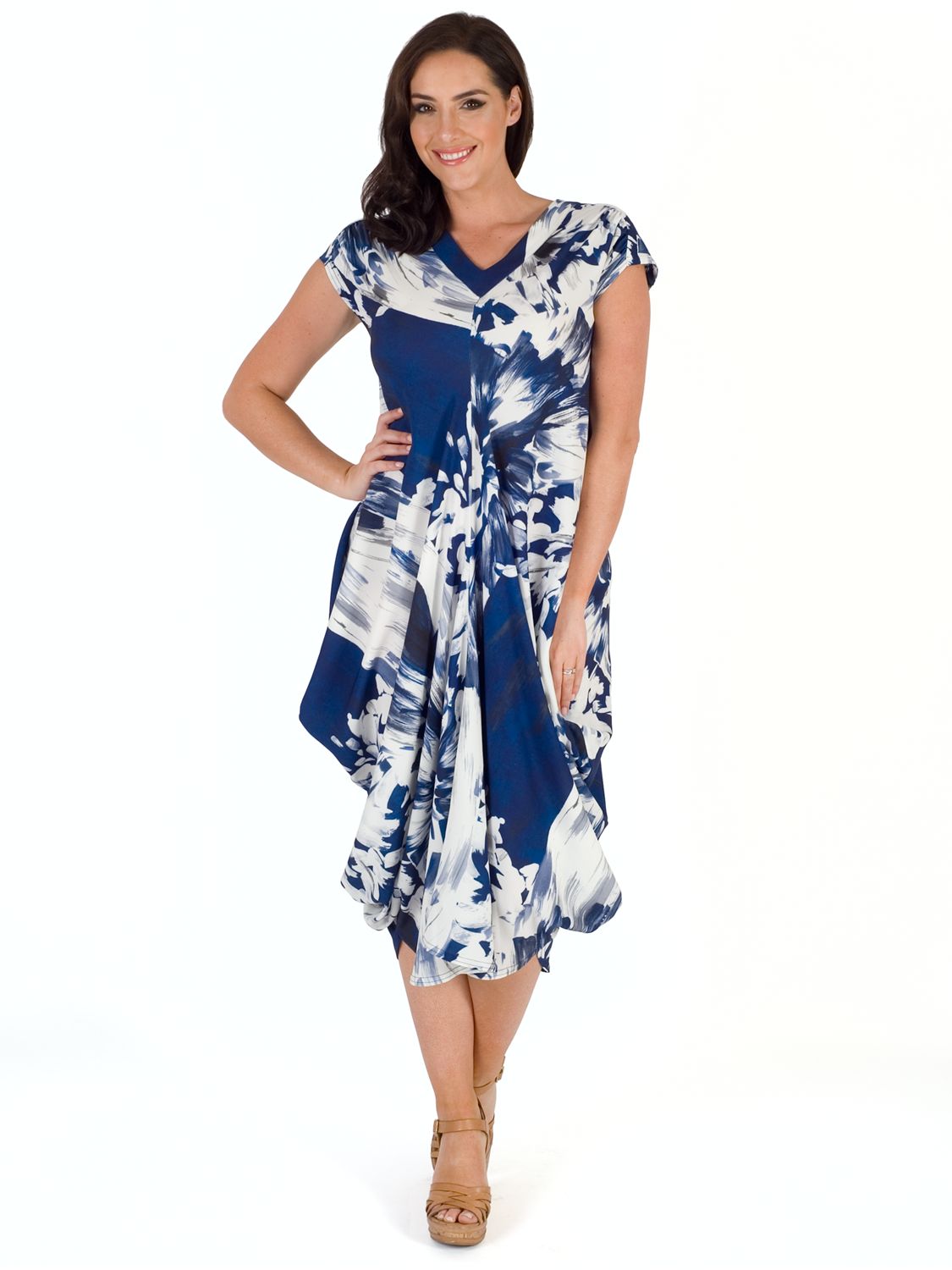 Chesca Abstract Block Floral Dress, Blue/White