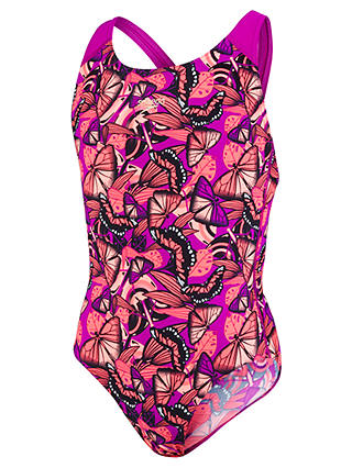 Speedo Allover Splashback Girls' Swimsuit, Purple/Multi