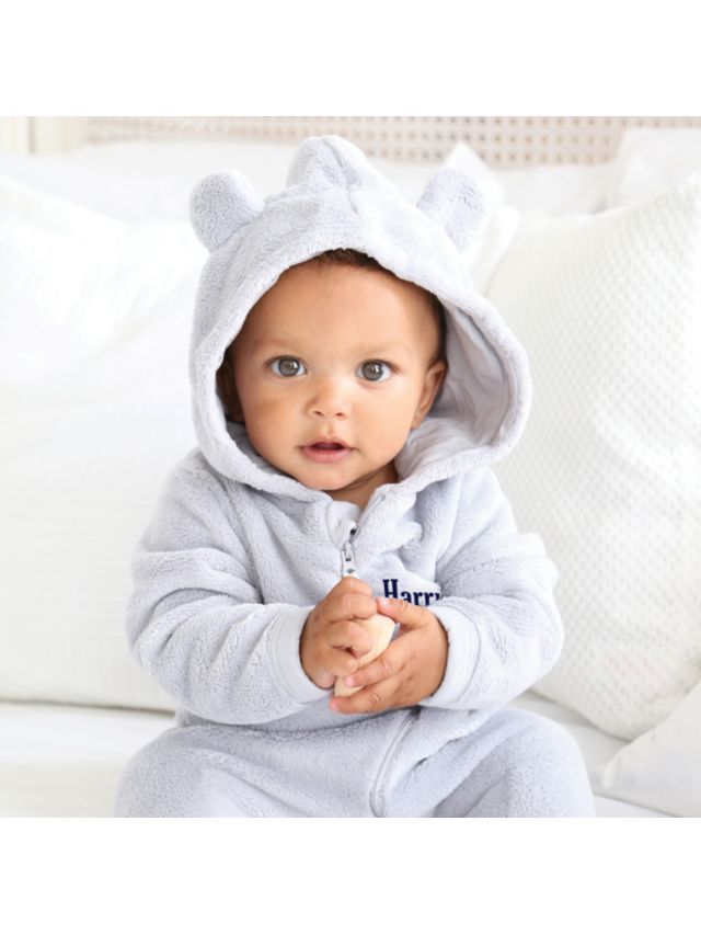 My 1st Years Baby Personalised Bear Fleece Onesie Grey