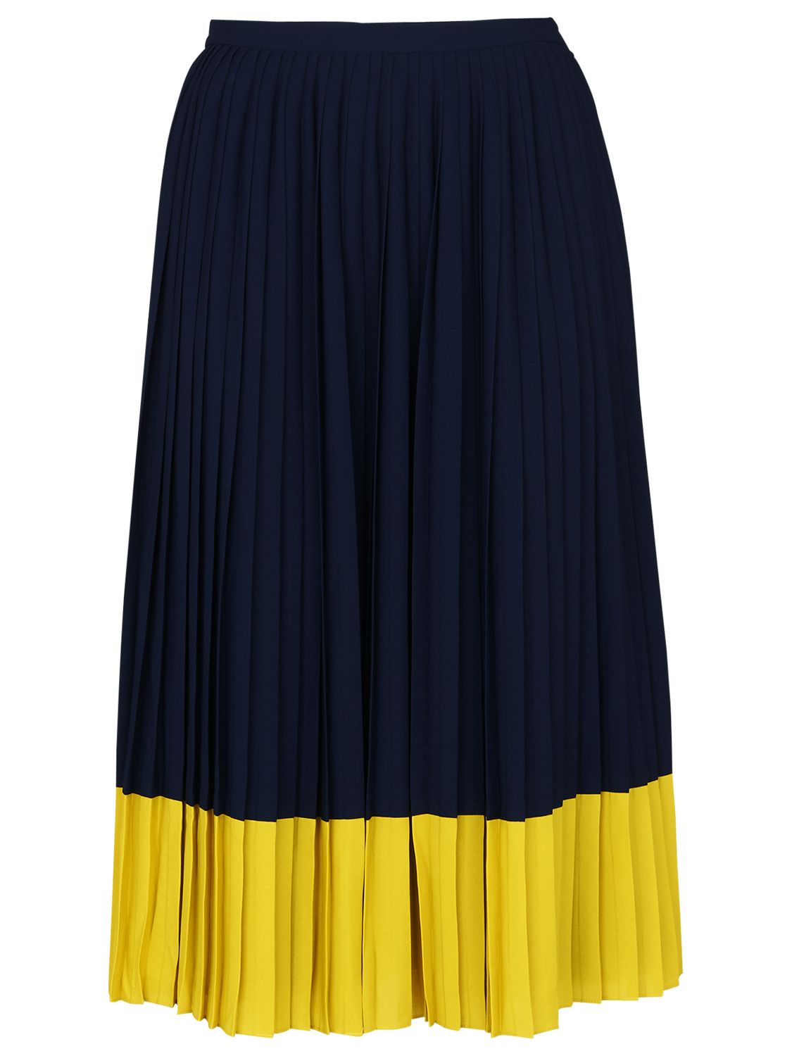 Whistles Colour Block Pleat Skirt, Navy/Yellow