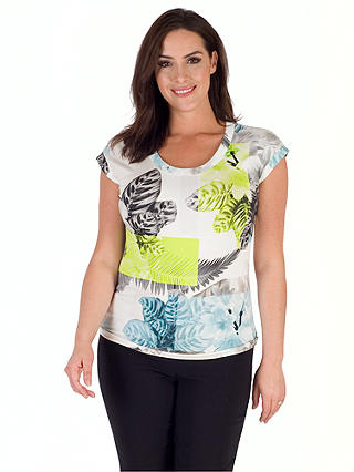 Chesca Fern And Floral Jersey Top, Turquoise/Lime