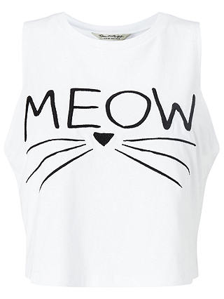 Miss Selfridge Petite Meow Slogan Vest, White