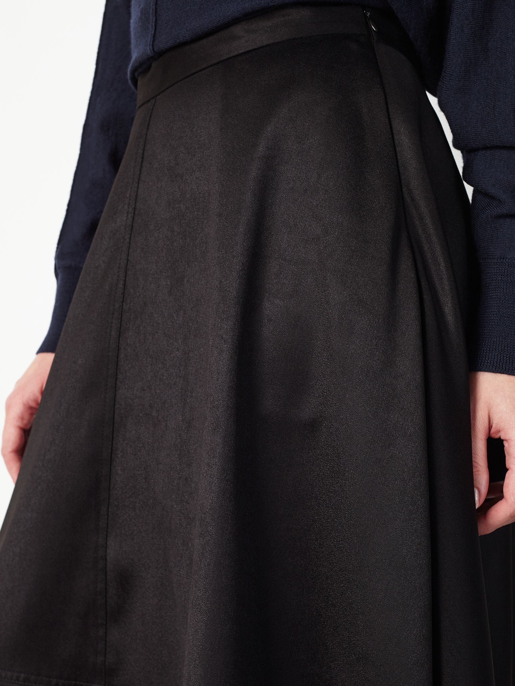 Kin Satin Back Crepe Full Skirt, Black at John Lewis & Partners