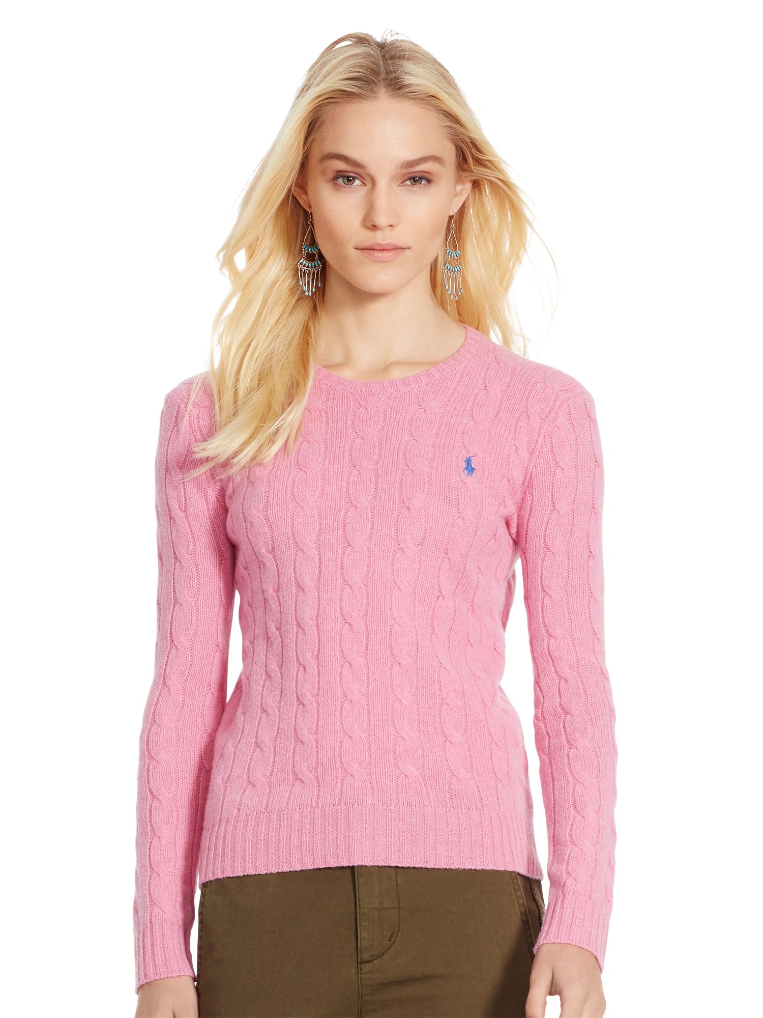Polo Ralph Lauren Julianna Cable Knit Jumper, Wesley Pink Heather