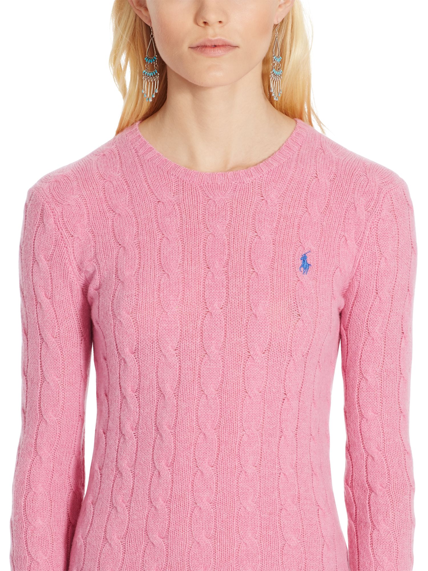 Polo Ralph Lauren Julianna Cable Knit Jumper, Wesley Pink Heather at ...