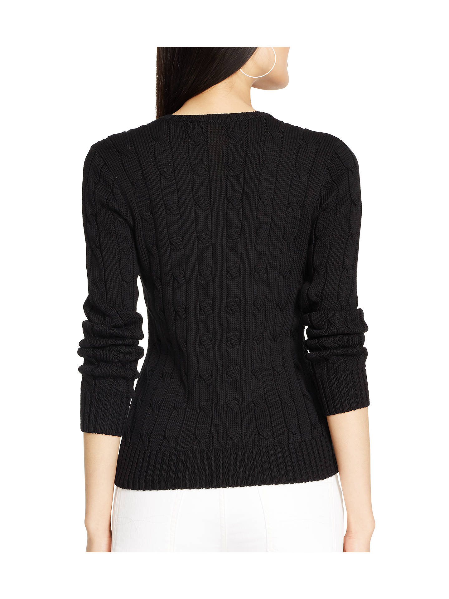 Polo Ralph Lauren V-Neck Cable Knit Jumper, Polo Black at John Lewis ...