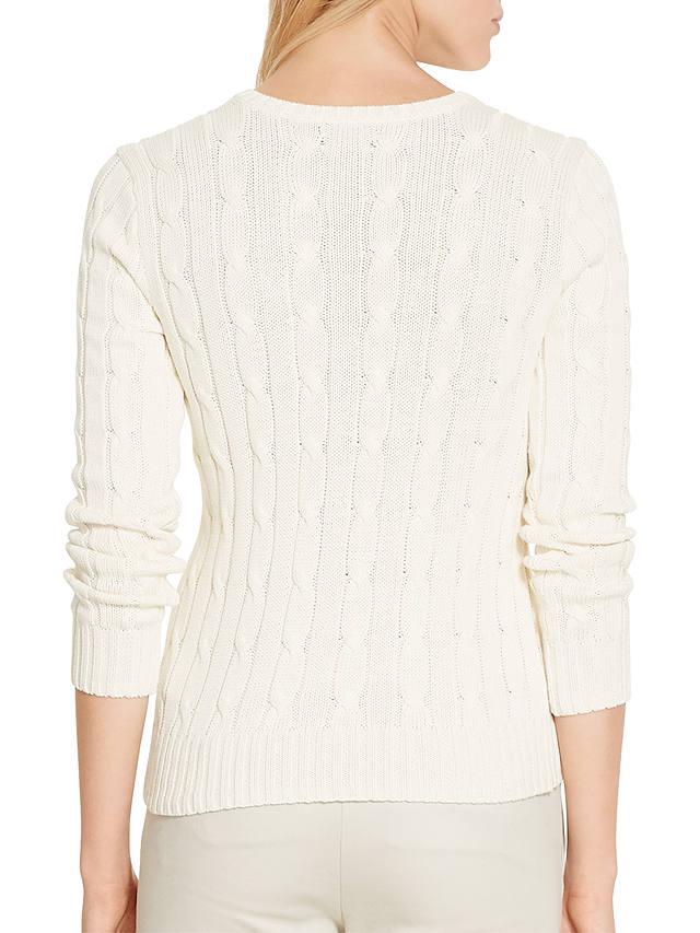 Polo Ralph Lauren V-Neck Cable Knit Jumper, White at John Lewis & Partners