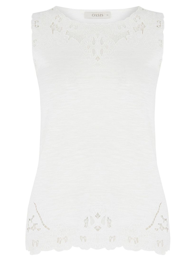 Oasis Cutout Broderie Vest Top, White
