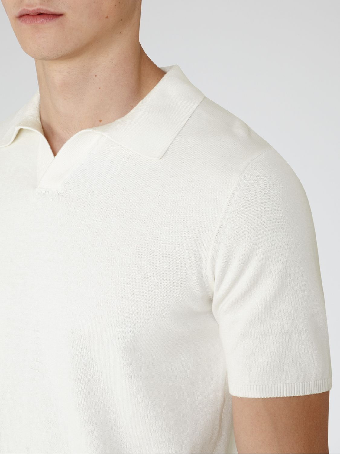 Reiss Bailey Open Collar Polo Shirt, Off White