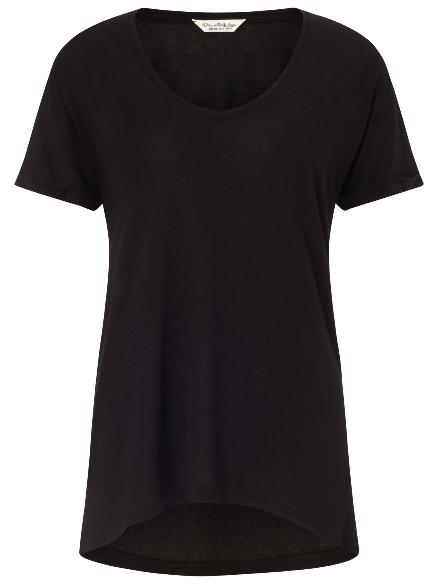 Miss Selfridge Longline V-Neck T-Shirt, Black