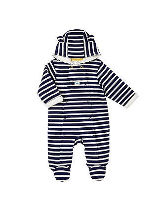 John Lewis Baby Striped Wadded Pramsuit, Blue/White