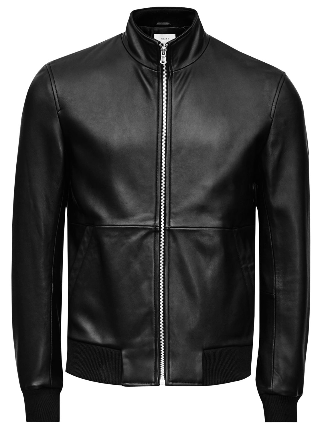 Reiss Bruno Funnel Neck Leather Bomber Jacket, Black