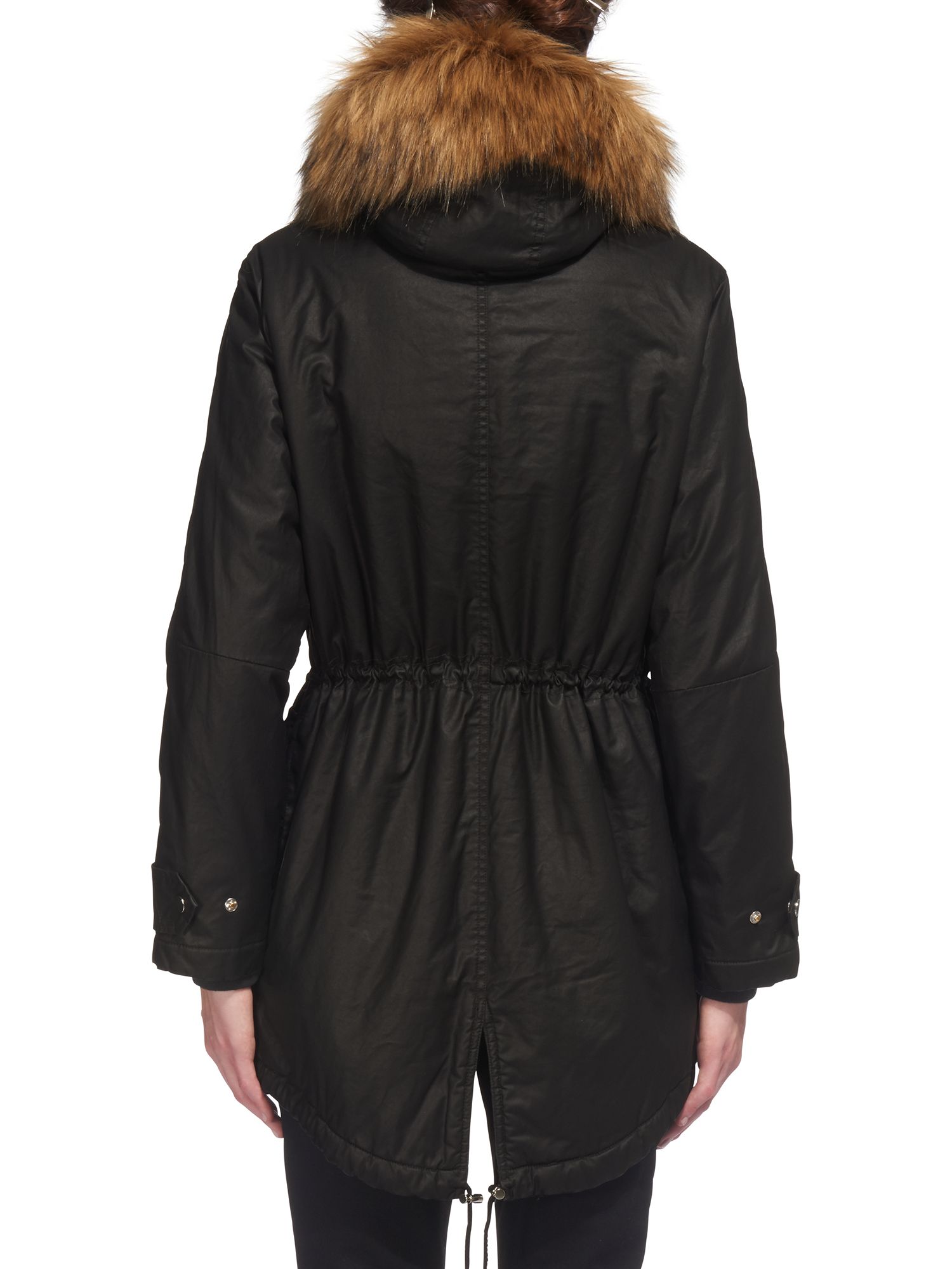 Whistles Harley Waxy Parka Coat, Black at John Lewis & Partners