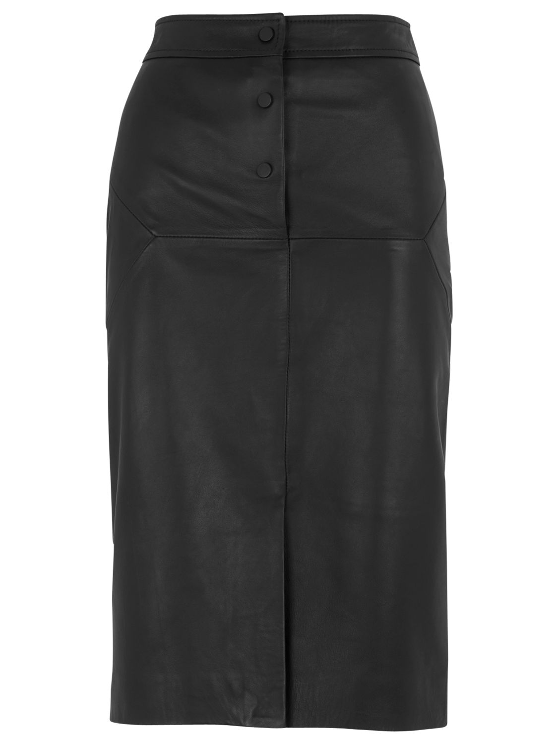 Whistles Button Leather Pencil Skirt, Black at John Lewis