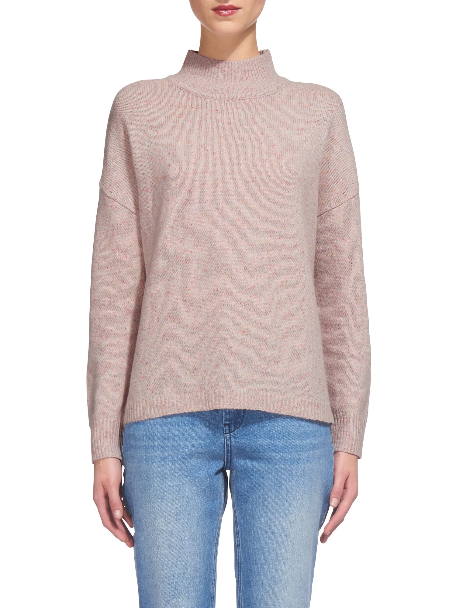 Buy Whistles Funnel Neck Donegal Knit, Pale Pink | John Lewis