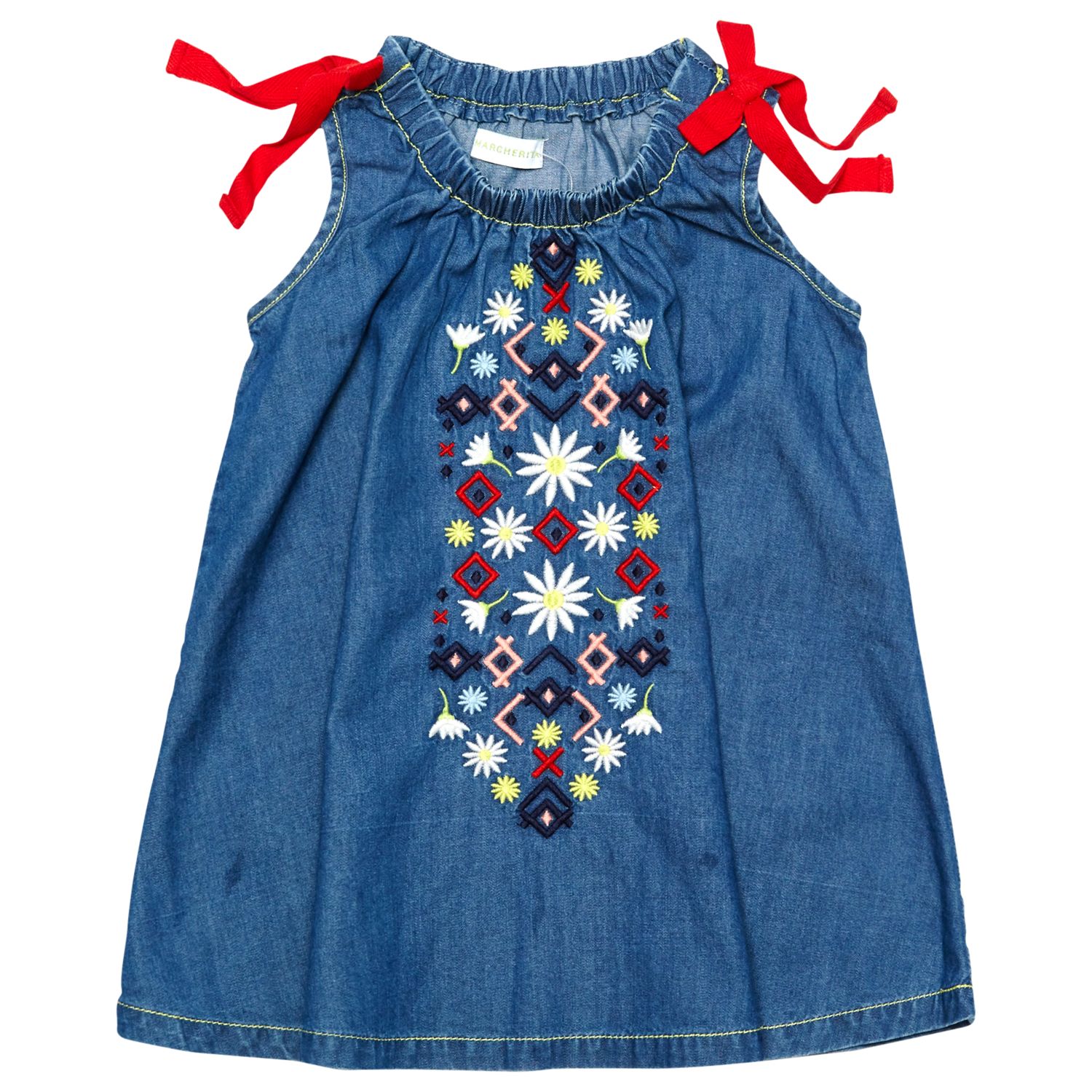 Margherita Kids Baby Embroidered Chambray Dress, Blue