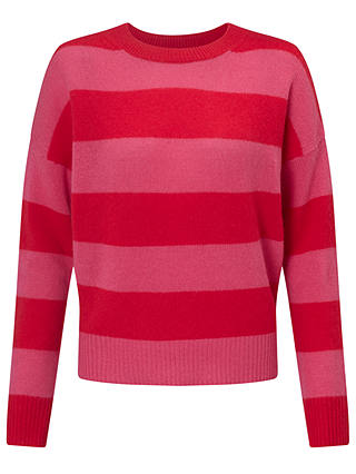 360 Sweater Sena Stripe Cashmere Jumper, Rouge/Shocking Pink