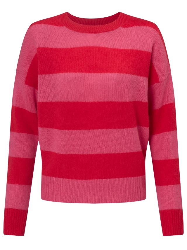 360 Sweater Sena Stripe Cashmere Jumper, Rouge/Shocking Pink