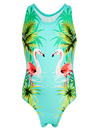 John Lewis & Partners Girls' Flamingo Print Swimsuit, Turquoise