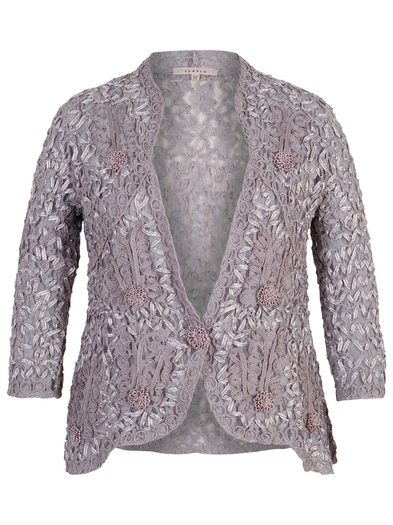 Chesca Lace Cornelli Embroidered Trim Jacket, Silver Grey at John Lewis ...