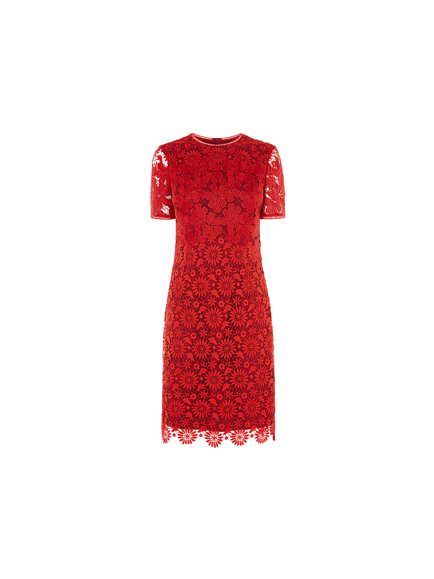 Karen Millen Blocked Lace Pencil Dress, Red/Multi at John Lewis & Partners