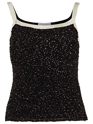 Gina Bacconi Sequin Cami With Contrast Bands, Black/Cream