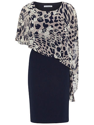 Gina Bacconi Plain Dress With Animal Floral Cape, Navy