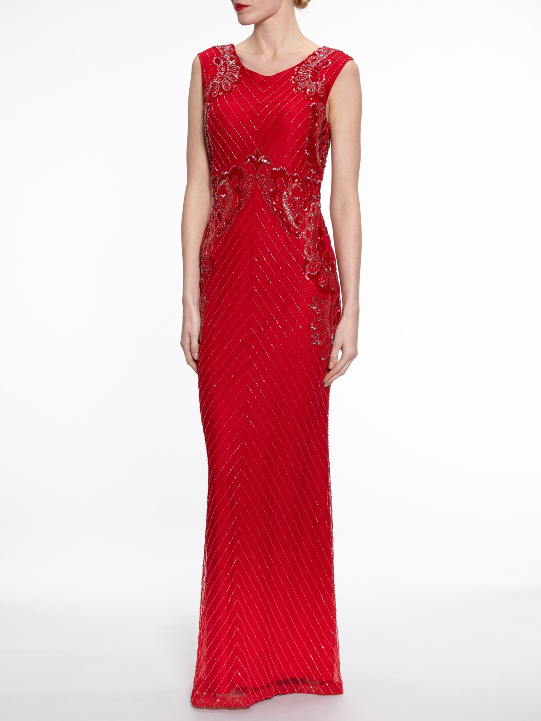 Gina Bacconi Beaded Maxi Dress, Red, 8