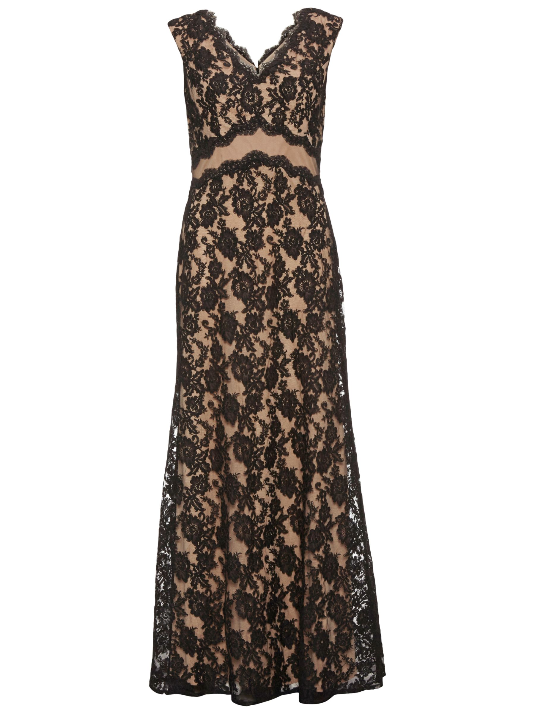 Gina Bacconi Lace Maxi Dress, Black/Beige